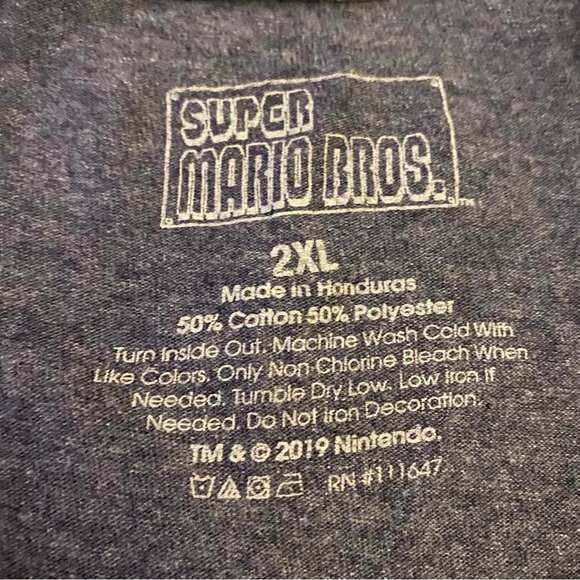 🍄 Super Mario Bros Adventures Tee Shirt Mens 2XL Blue Multi Color Mario Bowser - Picture 4 of 6